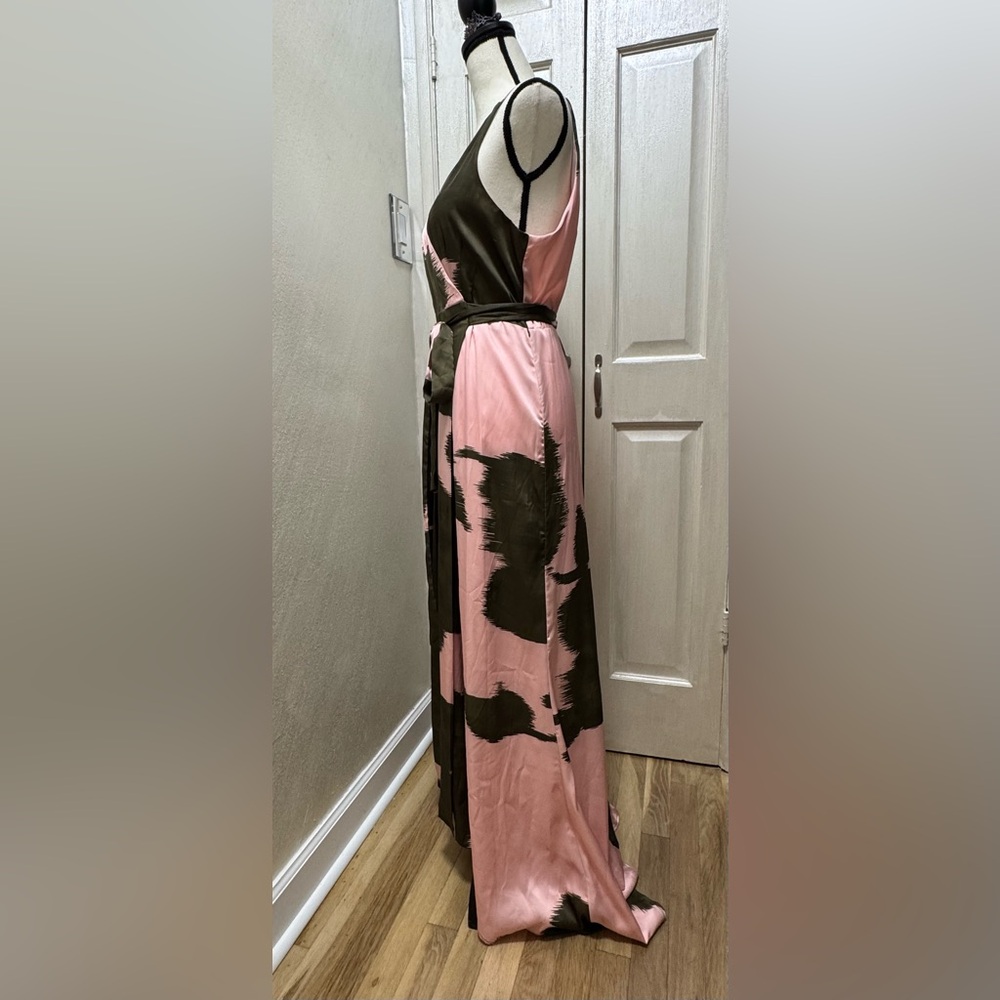 Anthropologie Hutch Leah Wrap Gown Maxi Pink Green Dress Size M - Picture 6 of 14